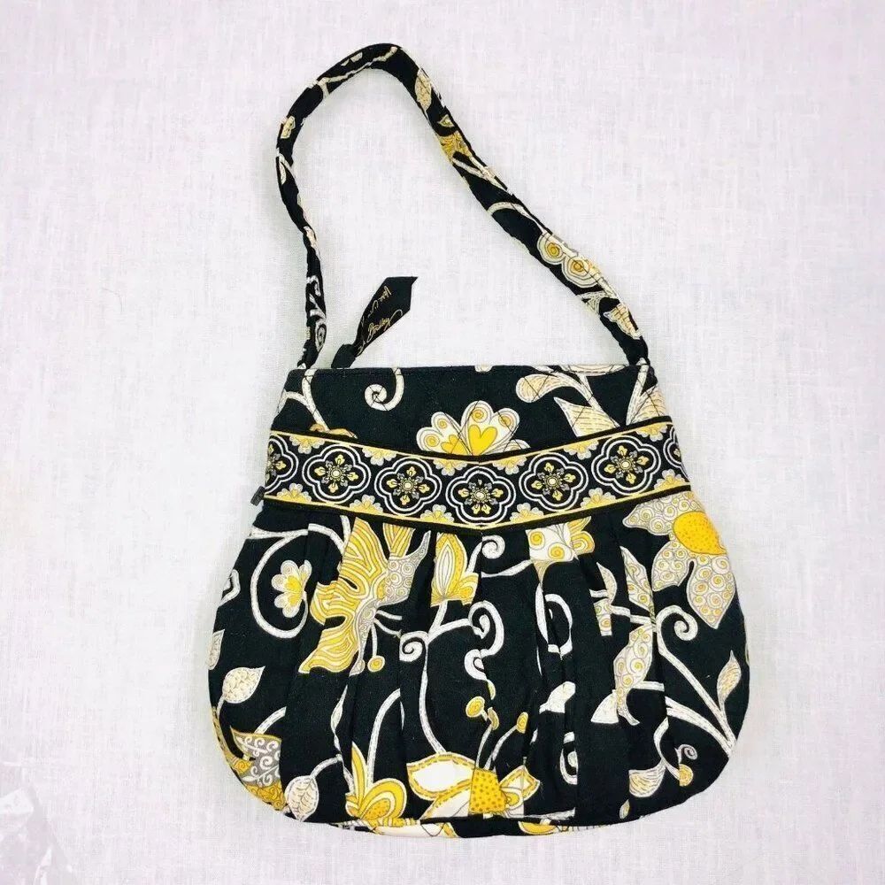 Vera Bradley Yellow Bird Hannah Womens Pocketbook SM Black Bucket Floral Zipper